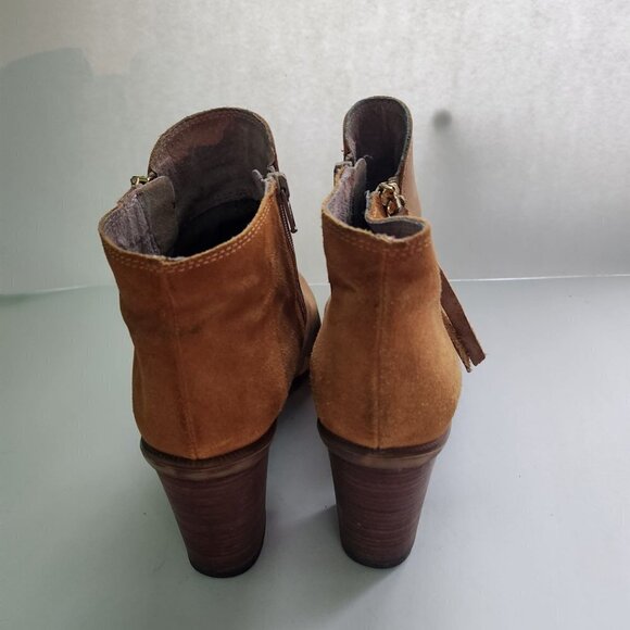 Aldo Tan Suede Leather Double Zip Closure Stack Heel Booties Size 8.5(39) - Picture 5 of 8